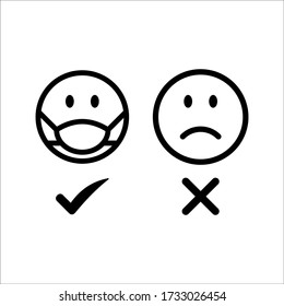 No Entry Without Face Mask or Wear a Mask Icon on white background