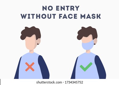 No Entry Without Face Mask or Wear a Mask Icon. vector flat illustration.  concept. man