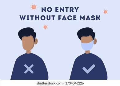 No hay entrada sin máscara facial o use un icono de máscara. ilustración plana vectorial.  concepto. hombre