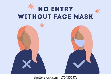 No Entry Without Face Mask or Wear a Mask Icon. vector flat illustration.  concept. woman