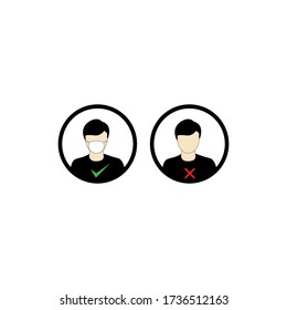 No Entry Without Face Mask or Wear a Mask Icon. Vector Image.