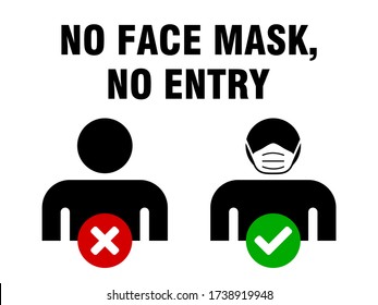 No Entry Without Face Mask or Wear a Mask Icon. Vector Image.
