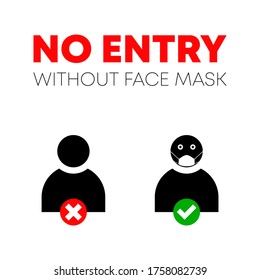 No Entry Without Face Mask or Wear a Mask Icon. Vector Image.