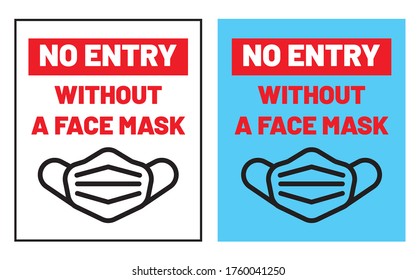 No Entry Without a Face Mask Sticker Sign, Notify visitors and employees that protective.