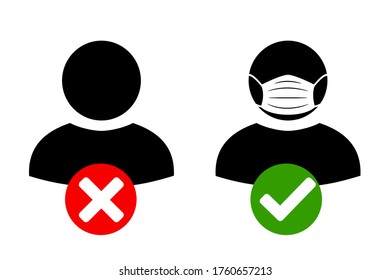 No entry without face mask icon. Wearing medical masks, protecting themselves against pandemic epidemic infection. Coronavirus - COVID-19, virus contamination, pollution, antivirus.