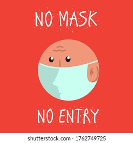 No Entry Without Face Mask or Wear a Mask Icon. Sign cartoon style 