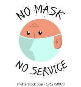 No Entry Without Face Mask or Wear a Mask Icon. Sign cartoon style no service - plate on white background