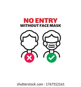 No Entry Without Face Mask Or Wear A Mask Icon. Vector Image.
Vector Icon Of People Wearing Protective Surgical Mask. 
Illustration For Concepts Of Disease, Coronavirus, Quarantine, Social Distancing