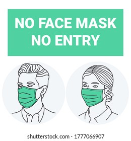 No Entry Without Face Mask or Wear a Mask. Vector Image. hand drawn style