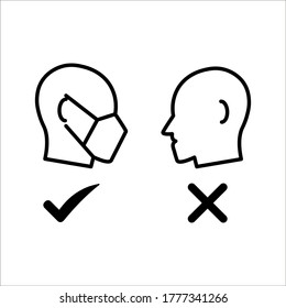 No Entry Without Face Mask or Wear a Mask Icon on white background