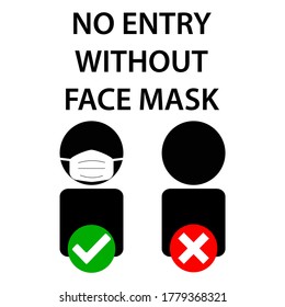 No Entry Without Face Mask or Wear a Mask Icon. Vector Image.