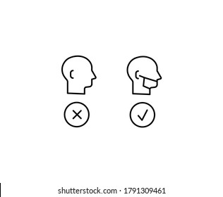 No Entry Without Face Mask, Wear A Mask, Virus Protection Simple Thin Line Icon Vector Illustration