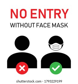 No entry without face mask sign. Wearing the right mask. isolated on white background. Coronavirus protection. healthcare and medical concept. vector illustration in flat style modern design. 