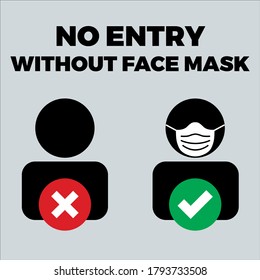 No Entry Without Face Mask Vector Image. Hygiene mask for pandemic Pictogram. Wear a Mask icon 