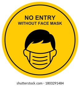 no entry without face mask, vector banner, yellow circle background