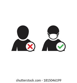 No Entry Without Face Mask or Wear a Mask Icon. isolated on white background. vector illustration