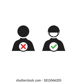 No Entry Without Face Mask or Wear a Mask Icon. isolated on white background. vector illustration