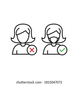 No Entry Without Face Mask or Wear a Mask Icon. isolated on white background. vector illustration