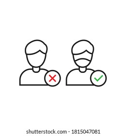 No Entry Without Face Mask or Wear a Mask Icon. isolated on white background. vector illustration