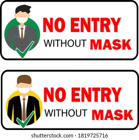 No Entry Without Face Mask or Wear a Mask Icon. Editable Stroke