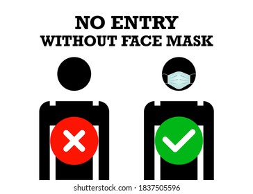 No Entry Without Face Mask or Wear a surgical Mask Icon. Medical mask that protects against coronaviruses around, vector isolated on white background