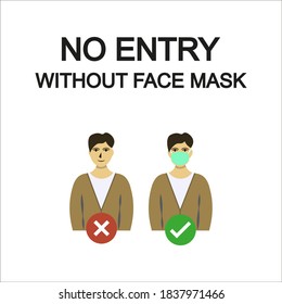 No Entry Without Face Mask or Wear a Mask vector illustration on white background eps 10