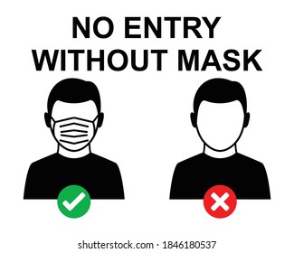 No Entry Without Face Mask icon, Wear a Mask symbol isolated on white, vector illustration