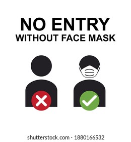 No Entry Without Face Mask or Wear a Mask Icon. Vector Image.