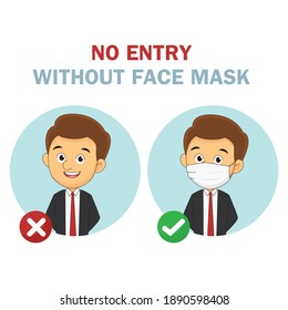 No entry without face mask. Business woman 