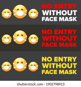 No entry without face mask icon sticker or poster with orange smile face with mouth face mask isolated on grey background