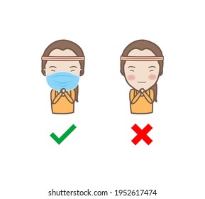 No Entry Without Face Mask. Wrong and right Wear a Face Covering Icon. People protection. Vector illustration