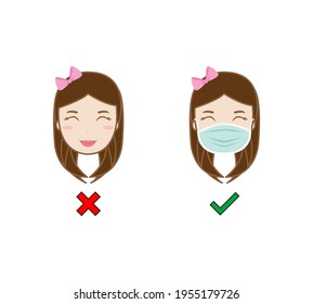 No Entry Without Face Mask. Wrong and right Wear a Face Covering Icon. People protection. Vector illustration