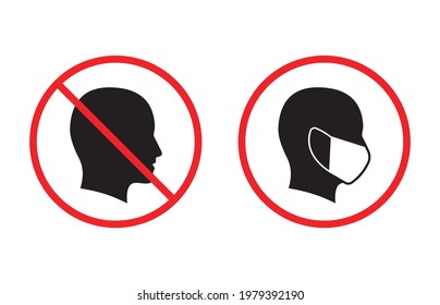 No entry without face mask icon. Vector illustration isolated on white.