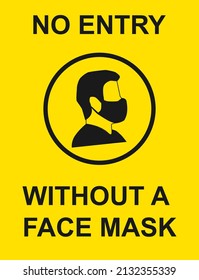 No Entry Without a Face Mask or Wear a Mask Icon. Vector design
