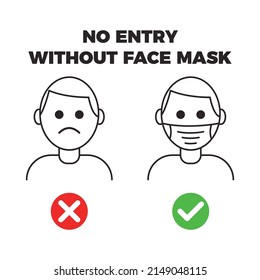 No Entry Without Face Mask or Wear a Mask Icon vector illustration