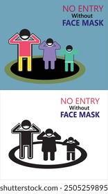 No Entry Without Face Mask or Wear a Mask Icon. Vector Image.