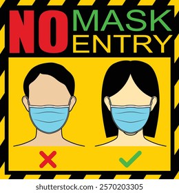 No entry without face vector illustration. No entry without face mask sign.