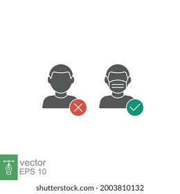 No entry without facemask. Warning sign for notice people, beware and wear face mask before enter area. Man, facemask required, coronavirus icon vector illustration. design on white background EPS10