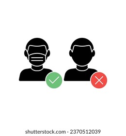 No entry without facemask. Warning sign for notice people, beware and wear face mask before enter area. Man, facemask required, coronavirus icon vector illustration. design on white background EPS10