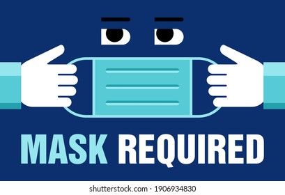 No entry without mask blue sticker - funny person in virus protective equipment - face mask required prohibit sign
