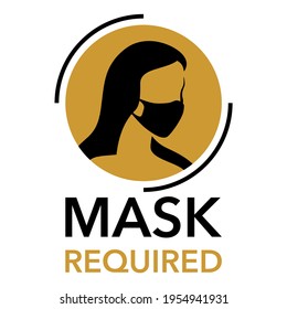 No hay entrada sin máscara Prohibición señal - Silueta mujer en equipo protector de virus - signo de máscara facial requerido