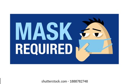 No entry without mask sticker - funny cartoon person character in virus protective equipment - face mask required prohibit sign