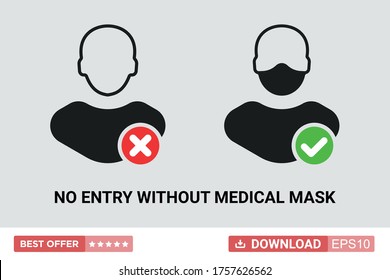 No entry without medical mask.Simple flat vector icon.