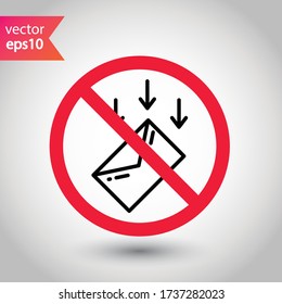 Ningún icono de sobre. Icono de correo prohibido. No hay señal de vector de correo electrónico. Icono de vector de correo prohibido. Advertencia, precaución, atención, restricción de diseño plano de señalización. Sin carta