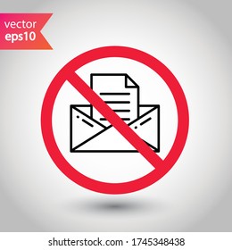 No envelope icon. Forbidden mailing icon. No email vector sign. Prohibited mailing vector icon. Warning, caution, attention, restriction flat sign design. No letter icon