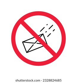No envelope icon. Forbidden mailing icon. No email vector sign. Prohibited mailing vector icon. Warning, caution, attention, restriction flat sign design. No letter