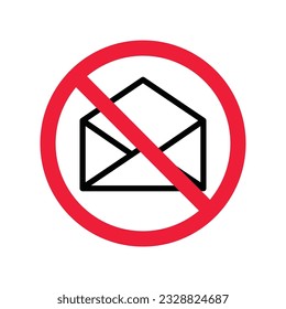 No envelope icon. Forbidden mailing icon. No email vector sign. Prohibited mailing vector icon. Warning, caution, attention, restriction flat sign design. No letter