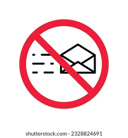 Kein Umschlagsymbol. Verbotenes Mailing-Icon. Kein E-Mail-Vektorzeichen. Verbotenes Mailing, Vektorsymbol. Warnung, Vorsicht, Aufmerksamkeit, Sperrflachdesign. Kein Brief