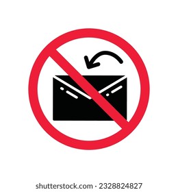 Ningún icono de sobre. Icono de correo prohibido. No hay señal de vector de correo electrónico. Icono de vector de correo prohibido. Advertencia, precaución, atención, restricción de diseño plano de señalización. Sin carta