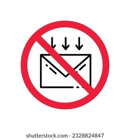 No envelope icon. Forbidden mailing icon. No email vector sign. Prohibited mailing vector icon. Warning, caution, attention, restriction flat sign design. No letter